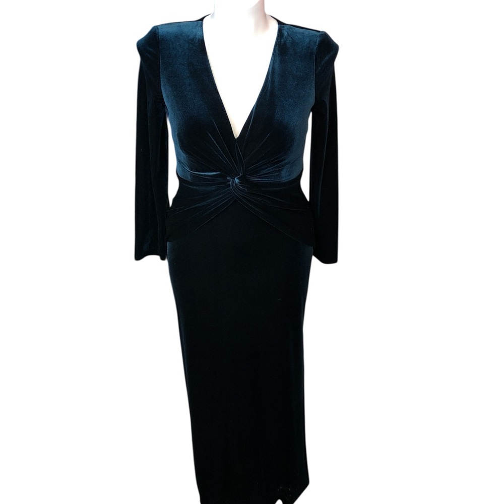 Vince Camuto Teal Velvet Twist Front Long Sleeve Dress